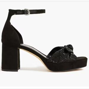 J Crew Women's Rhinestone Bow Sandals Platform Heels Cocktail Black Shoes Size 9